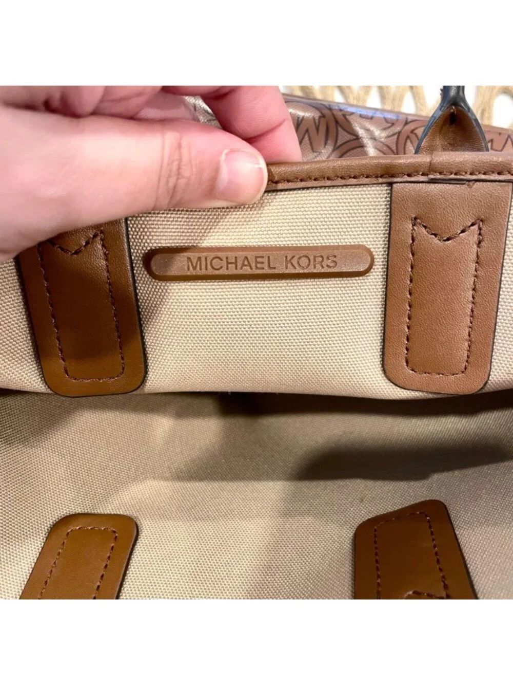 Michael Kors Jodie Small Logo Jacquard Tote Bag in Luggage Tan